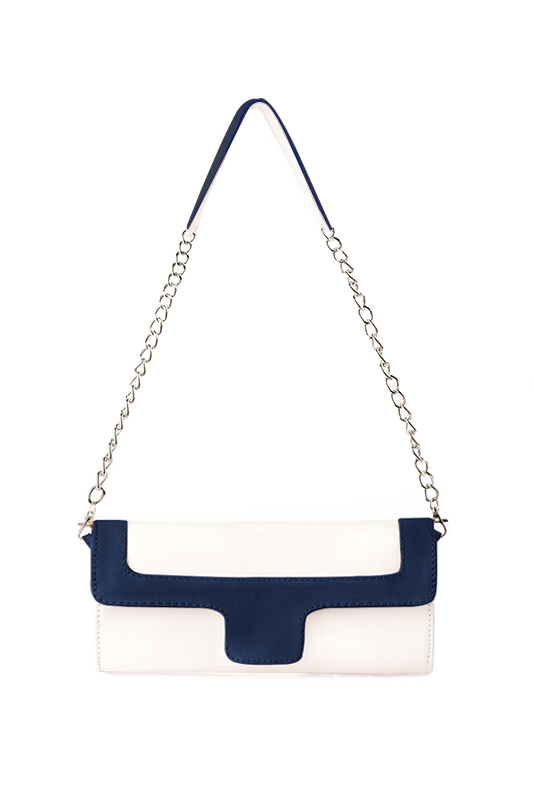 Off white and navy blue women's dress clutch, for weddings, ceremonies, cocktails and parties. Top view - Florence KOOIJMAN